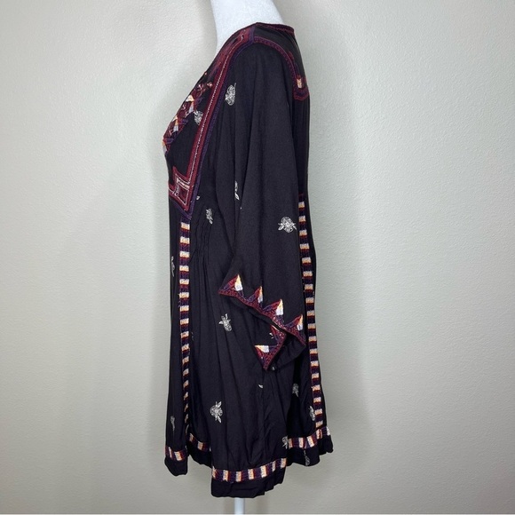 Free People Tulum Embroidered Aztec Boho V-Neck Kimono Sleeve Mini Dress XS - Picture 8 of 13